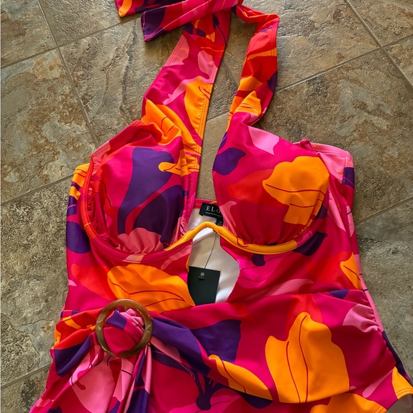 Eloquii Pink and Orange Floral One Piece Swimsuit size 18 - Picture 7 of 8